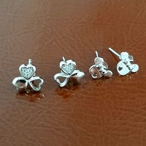 925 Sterling Silver Kid's Tiny Stud Earrings. 2 Pairs. New